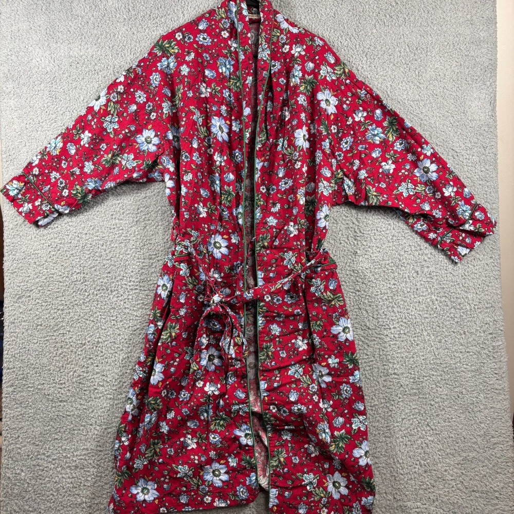 Vintage Victorias Secret Gold Label Red Floral Cotton Robe VSR-N1502 ML 50in